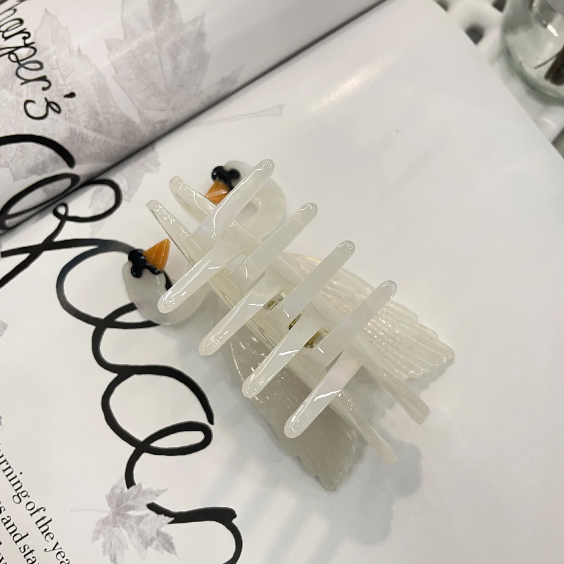 Damen-Clip, Vogel-Acetat-Clip, schwarzer Schwan-Clip, Leopardenmuster, Vogel, Tier, Papagei, Haar-Accessoires, einfache, lustige Hai-Clip-Mode_voghion.com