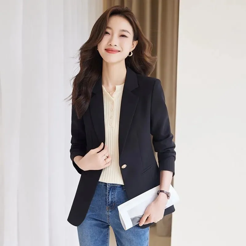 High-End Coffee Suit Jacket Ladies Blazer Tops 2024 New Spring Autumn Leisure Coat 1 Button Slim Suit Coat Casaco Feminino 5