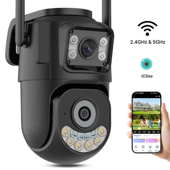 Telecamera PTZ WiFi Esterna a Doppia Lente 2.4Ghz&5Ghz, Telecamera IP per Esterni con Tracciamento Automatico, Protezione di Sicurezza, Sorveglianza CCTV ICsee