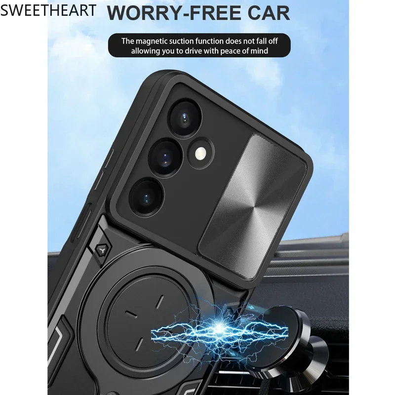 Coque de protection magnétique en métal avec anneau rotatif pour Samsung Galaxy A55 A25 A73 A72 A71 A54 A53 A52 A51 A35 A34 5G Appel entrant clignotant_voghion.com