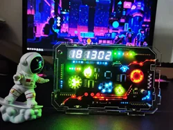2024 Cyberpunk RGB LED Clock Art Technology Sense Game Atmosphere Room Desktop Decoration Accessories 2.0 Inch Six Digital Tube