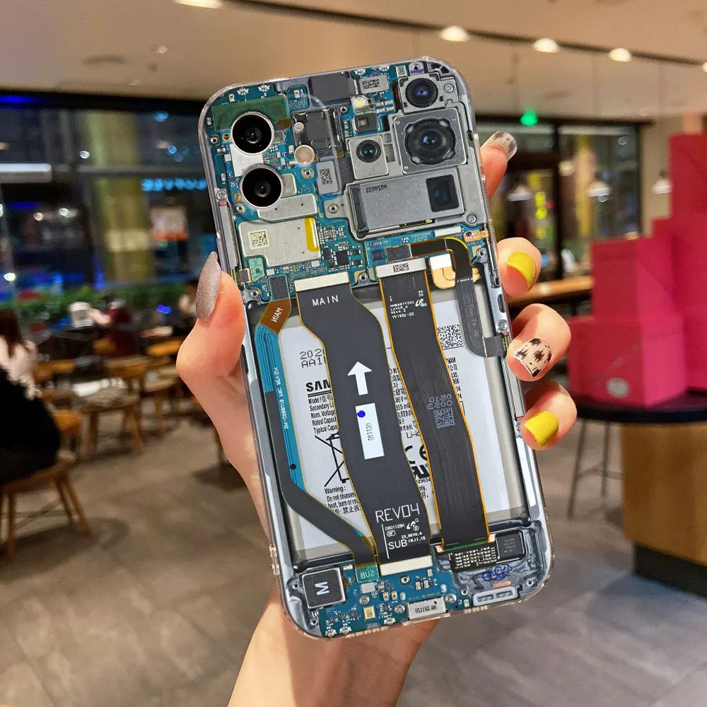Funda de teléfono transparente con placa de circuito de cámara Vintage, cintas de música para iPhone 11, 15, 14 Pro Max, 12, 13 Mini, 16 Pro Plus, X, XS, 8, 7