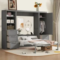 Murphy Bed, Wooden Wall Bed with Shelves,Murphy Bed, Which Easily Folds Into A Cabinet,Queen Bed Frames, Bedroom Furniture 1