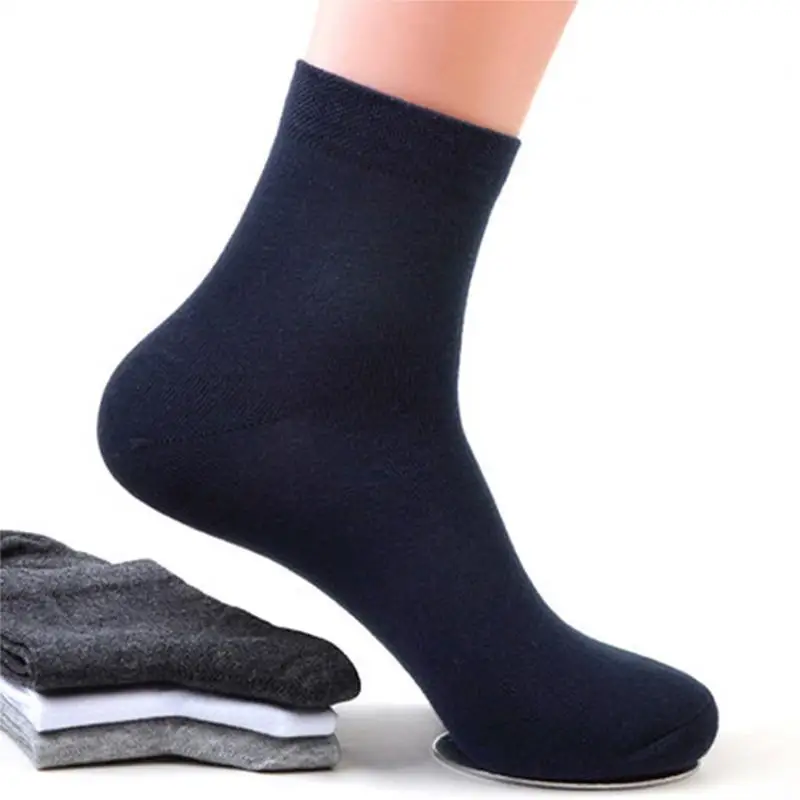 5 Pairs/Lot Men Business Socks Middle Tube Solid Color Black White Gray Breathable Casual Cotton Male Crew Soft Calcetines | Мужская