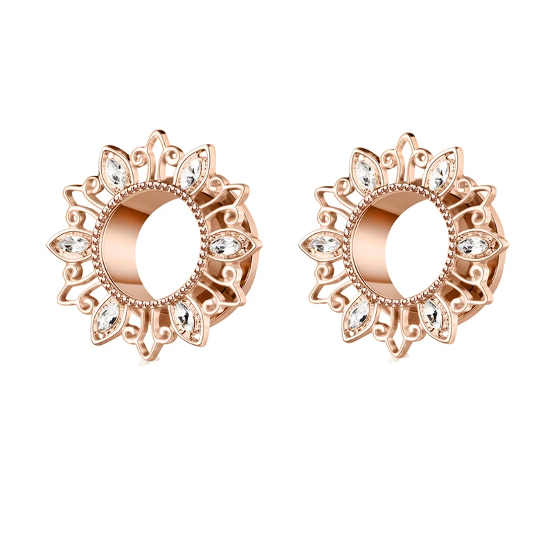 Ear Expander Body Piercing Jewelry 2Pcs Stainless Steel Single Flare Flesh Tunnel Ear Plugs 2-31mm Crystal Ear Stretcher