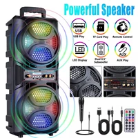 Portable Wireless PA Speaker Dual 6.5" Subwoofer System Supports AUX USB FM LED Rechargeable Battery Speakers with Microphone