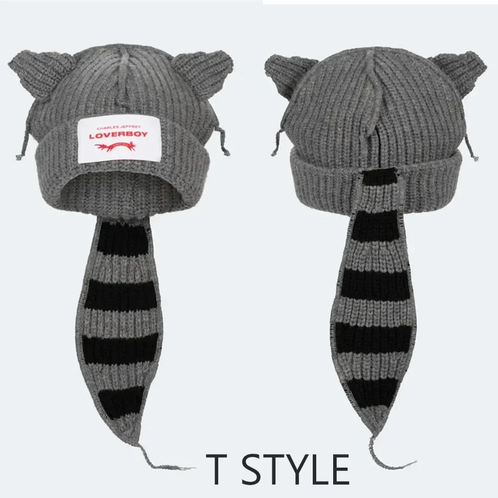 Winter Skullies Cute Women Long Ears Fox Hat Lover Hooded Cap Crochet Knitted Costume Beanie Hats Women Christmas Gift Hip-hop