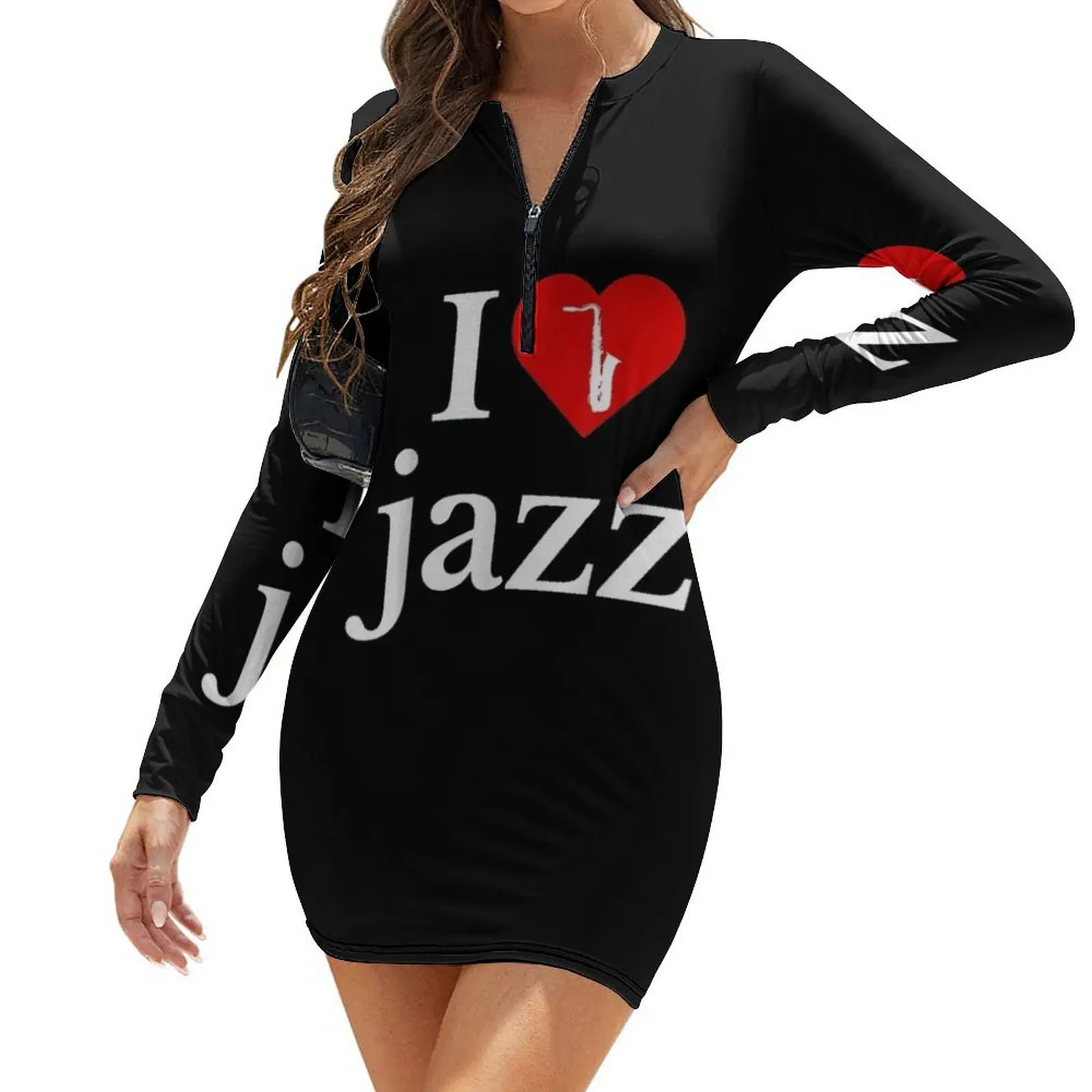 

I Love Jazz Tee Funny Jazz Musician Long-Sleeve Bodycon Dress Dance dresses dress women summer 2024 summer dress for women 2024