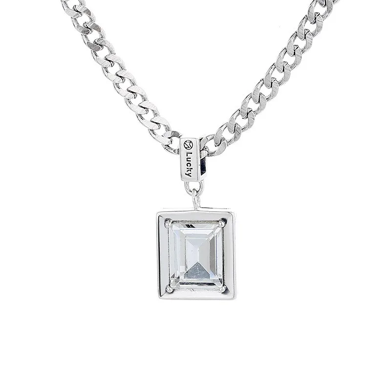 

288L ZFSILVER S925 Sterling Silver Fashion Trendy Luxury Lucky Design Rectangle Zircon Necklaces Women Wedding Jewelry Match-all