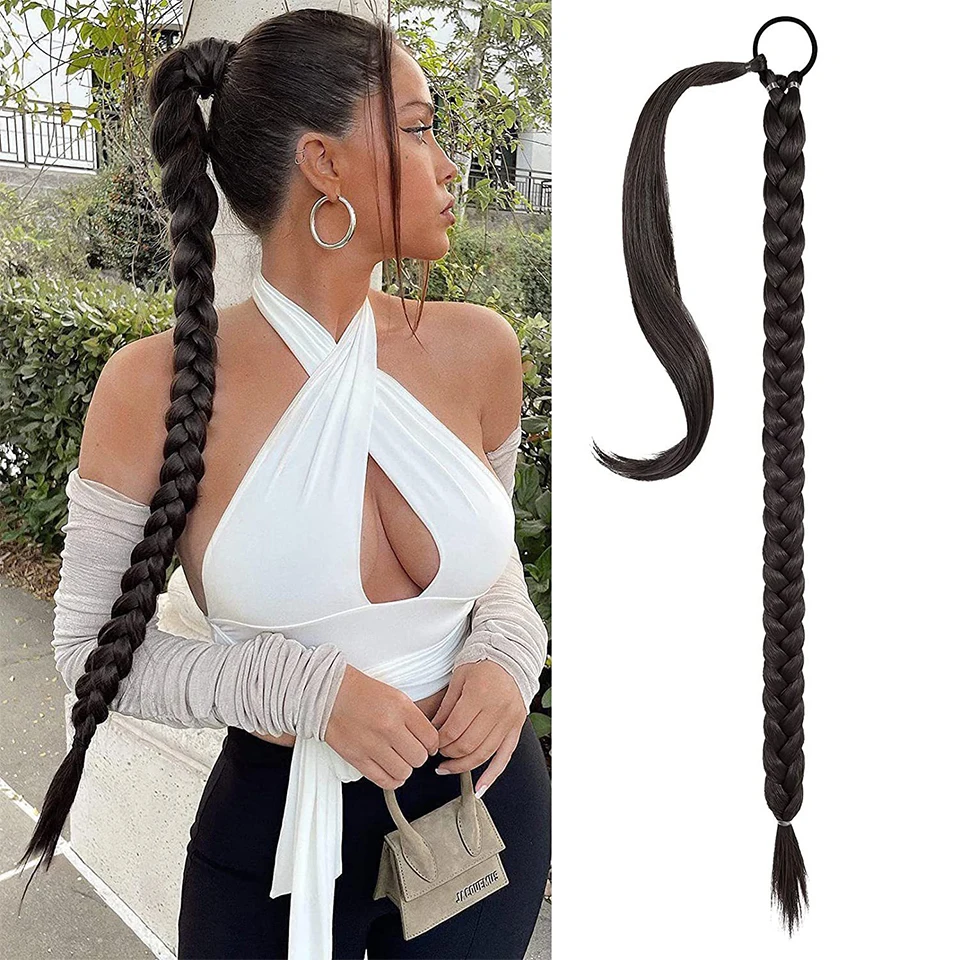 Fashionable wig, ponytail women, wrapped hair extensions, ponytail braids, personalized wig braids, boxing, high ponytail braids