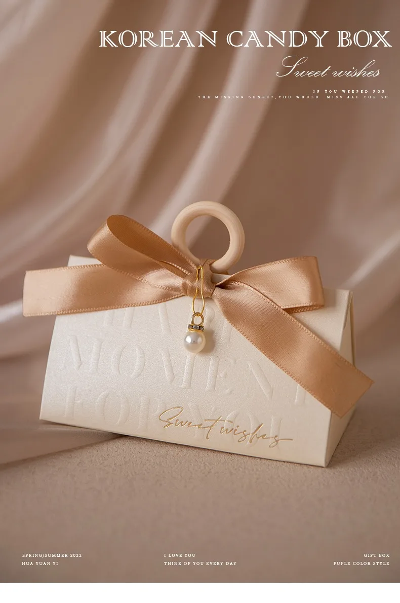 Triangular Champagne Wedding Gift Boxes – Candy Packaging Favor Boxes with Ribbon for B... - SKU WGB17073 - UGI Packaging