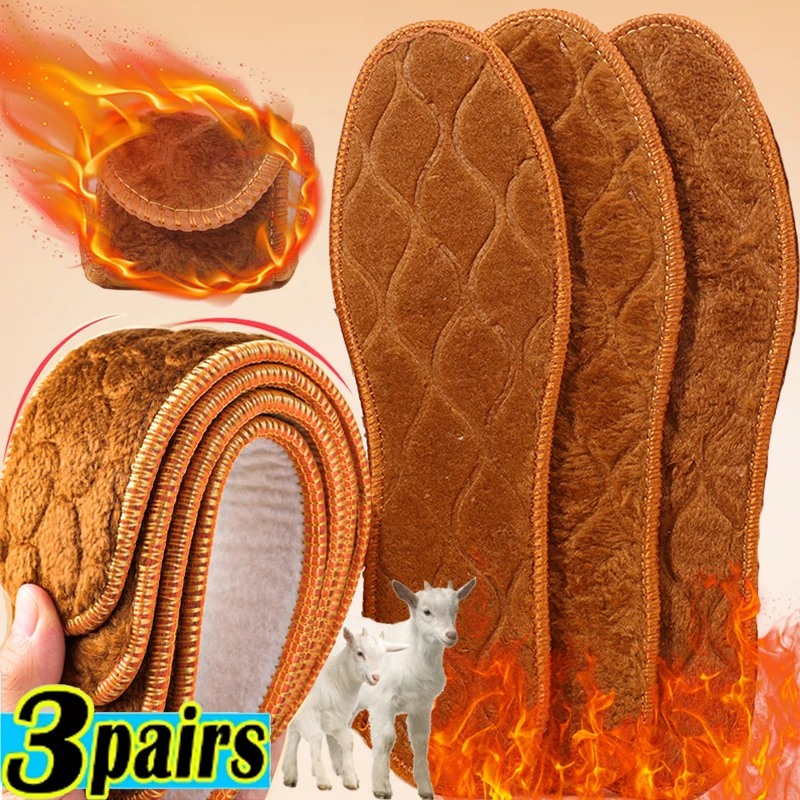 1-3pairs Alpaca Wool Winter Warm Insoles Men Plush Thermal Comfortable Breathable Sweat Absorption Thick Cotton Embossed Insole