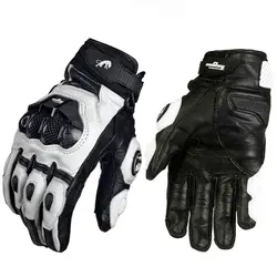 Black Carbon Fiber Motorcycle Leather Racing Gloves - M (Short Gloves White)