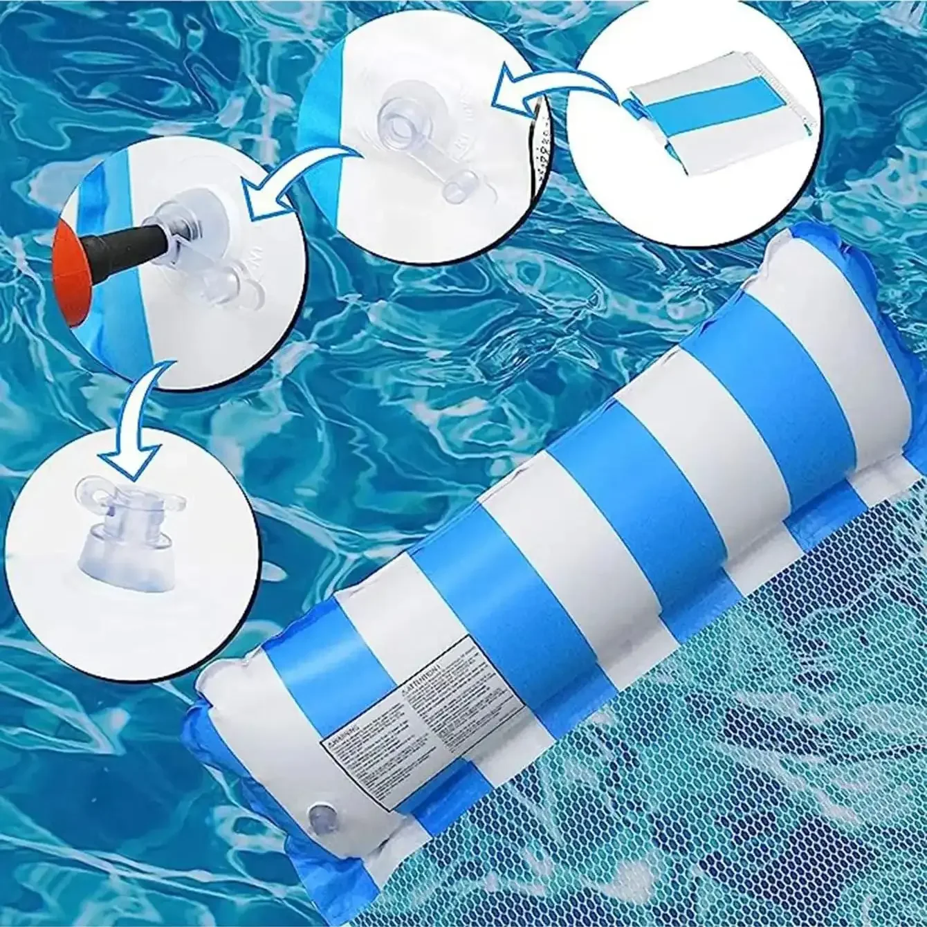 2pcs - Water inflatable hammock foldable swimming pool party floating chair (1 water recliner+1 randomly colored pump) 2