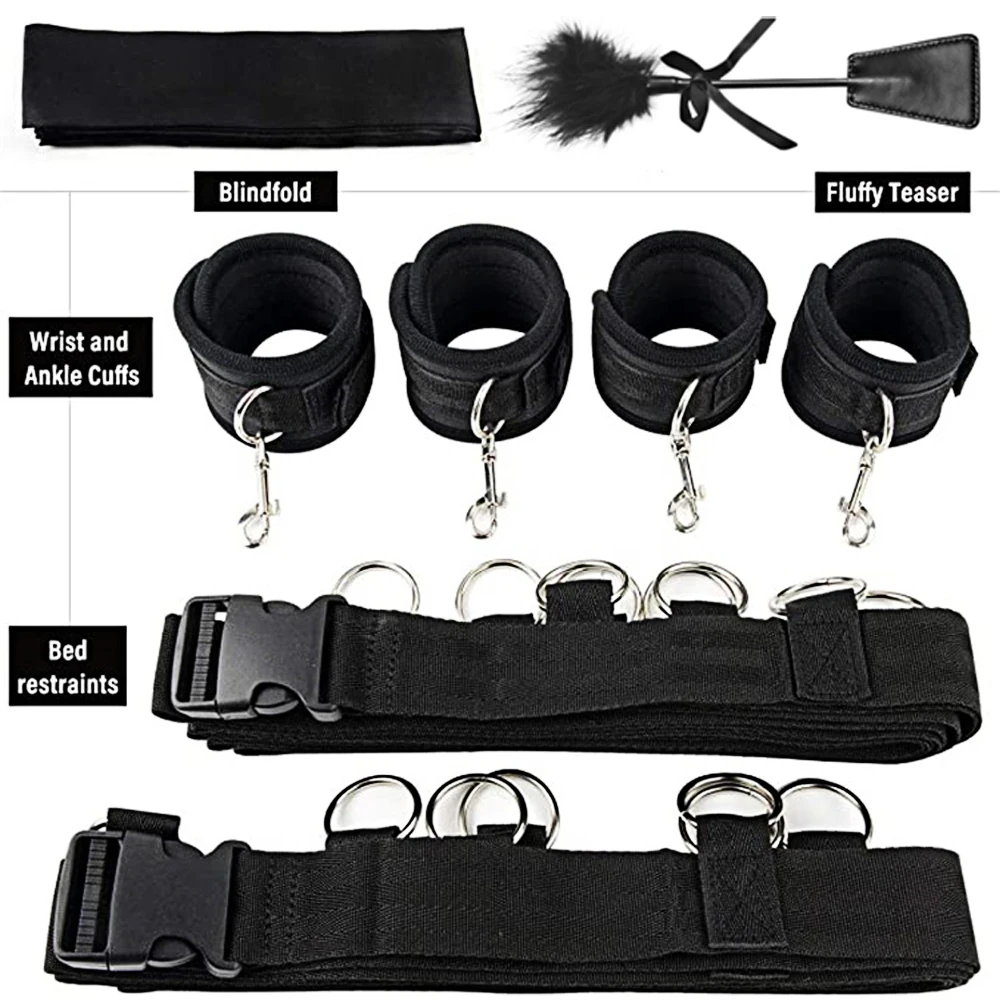 Sexy Leather Bondage Kits Adults Sex Toy Set for Women Men Handcuffs Ankle Cuffs Fetish Slave Collars Adult Bed Games