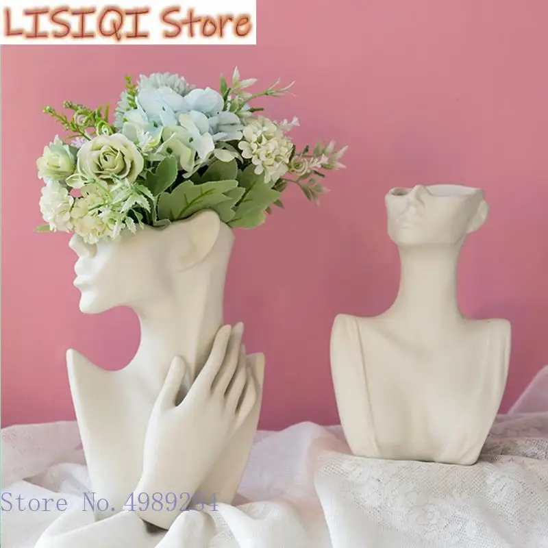 

New Ceramic Abstract Human Body Half Face Flower Arrangement Artistic Portrait Ceramic Handicraft Ornaments Flower Vase