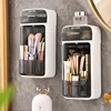 Rotating makeup storage tube dressing table wall mounted storage box lipstick, eyebrow pencil dust-proof compartment shelf 4