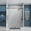 Frameless Sliding Shower Door Glass Door with Clear Tempered Glass Explosion Proof Film Stainless Steel Hardware Matte Black 2