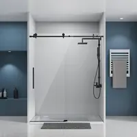 Frameless Sliding Shower Door Glass Door with Clear Tempered Glass Explosion Proof Film Stainless Steel Hardware Matte Black 2