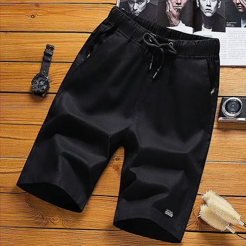 Pure Cotton Men Casual Shorts Summer Essentials Solid Pockets Elastic Waist Loose Versatile Khaki Sports Beach Short Pants 5XL