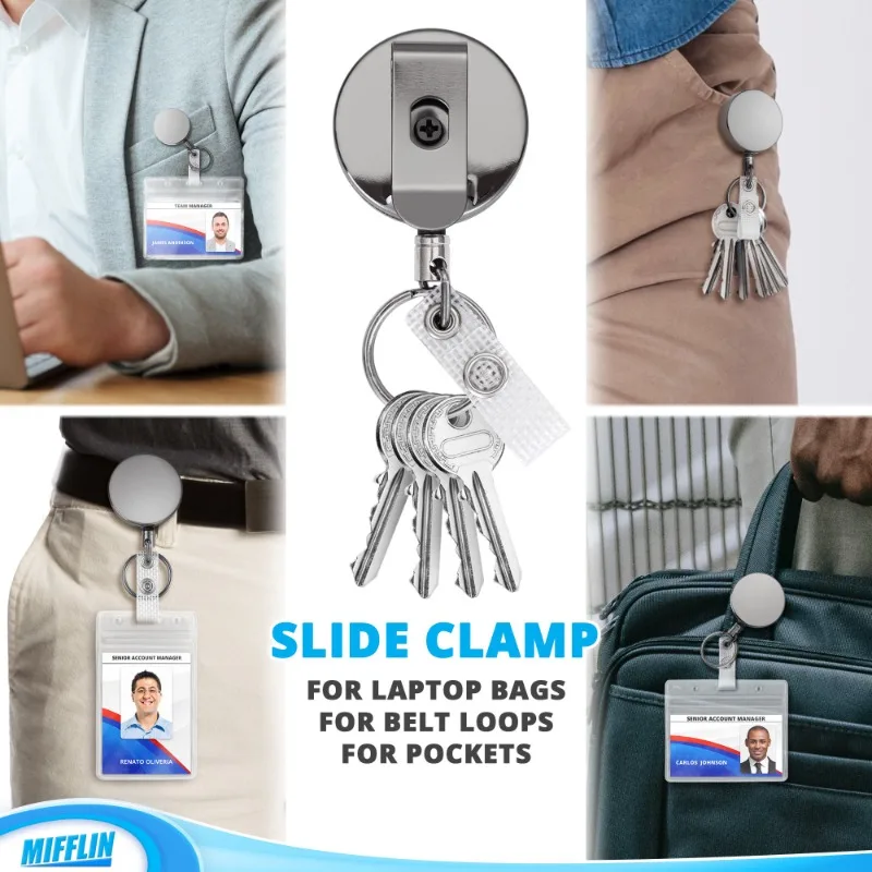 Retractable Keychain Heavy Duty Metal Wire Badge Reel ID Lanyard Card Holder Name Tag Key Ring Pull Reel Durable Badge Holder