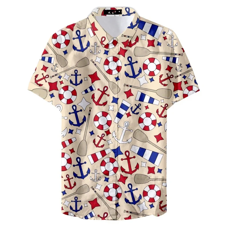 

3D Printed Anchor Swim Ring Graphic Shirts For Men Clothing Funny Mens Beach Shirts Hawaiian Vacation Lapel Blouse Surfing Tops