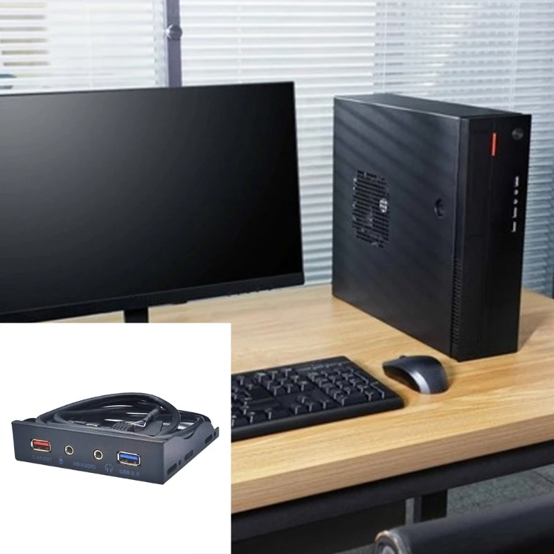 플로피 베이 2 포트 USB 허브 3.5mm 이어폰 인터페이스 PC 전면 패널 T5EE