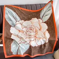 New 30 Colors Twill Silk Scarf Women 90cm Square Hijab Shawls And Wraps Female Foulard Headkerchief Elegant Floral Lady Bandana 4
