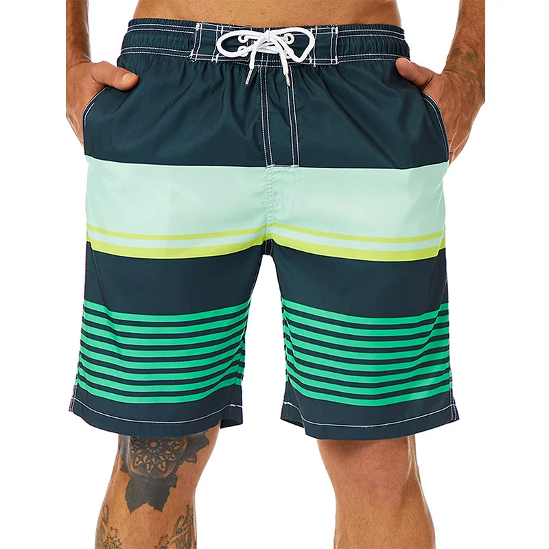 Colorful Stripe Pattern Beach Shorts For Men USA Flag 3D Print Swim Trunks Summer Surf Board Shorts Loose Short Pants Streetwear 4