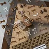 Vintage Bowknot Brown Love Heart Checkered Pattern 5D Embossed Reliefs Self Adhesive Nail Art Sticker Manicure Decals 2