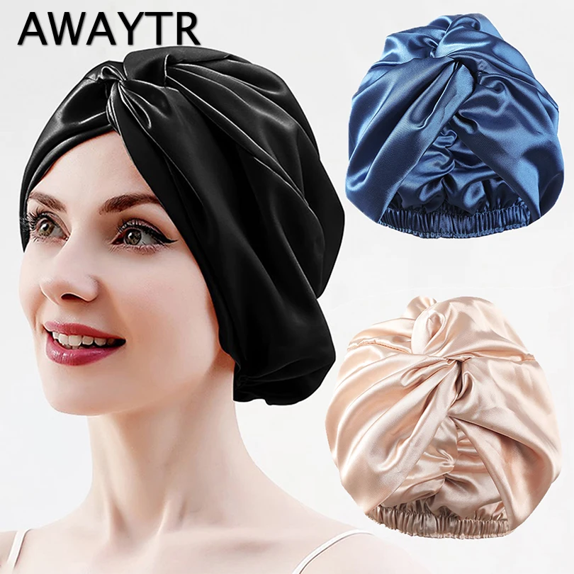 Awaytr Moda Turbante Di Seta Musulmano Per Capelli Donna Avvolgere La Testa Berretti Signora Cappello A Pelo Femminile India Cappello Turbante Di Raso