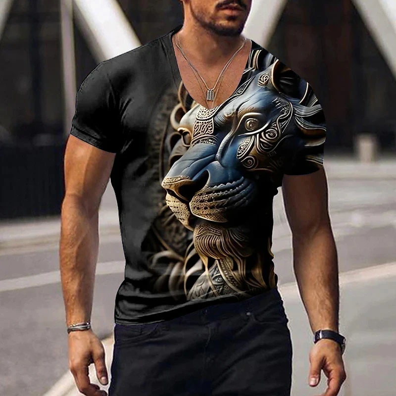 

Summer Men's T Shirt With Short Sleeve 3d Print Animal T Shirts V Neck Fashion High Quality Tops Oversized Tee Shirt Men Clothes