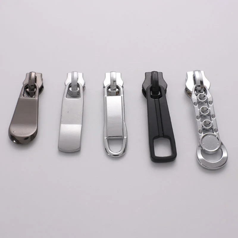 10 Pcs/Lot Luggage Metal Zipper Pull Zinc Alloy Pull Tab Head 5 # Nylon Plastic Tooth Copper