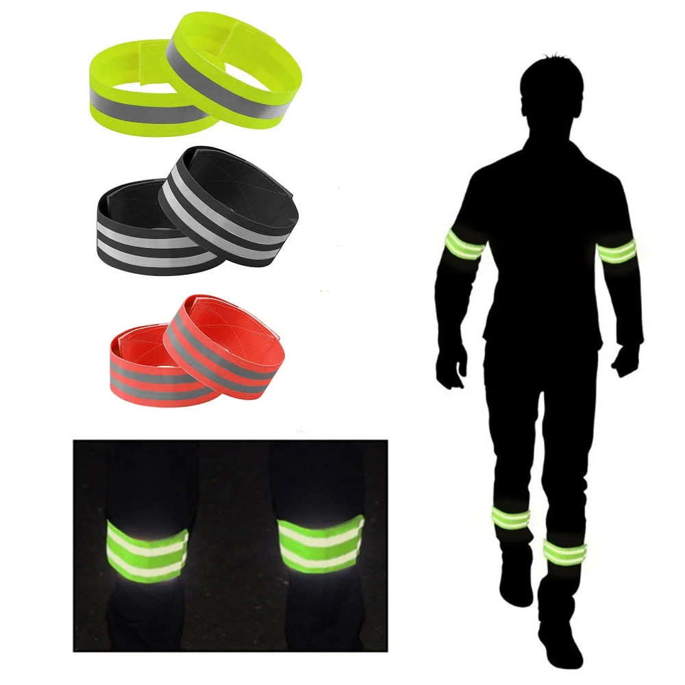2Pcs Reflective Bands Elastic Armband Wristband Ankle Leg Straps Safety Reflector Tape Straps for Night Jogging Biking Running