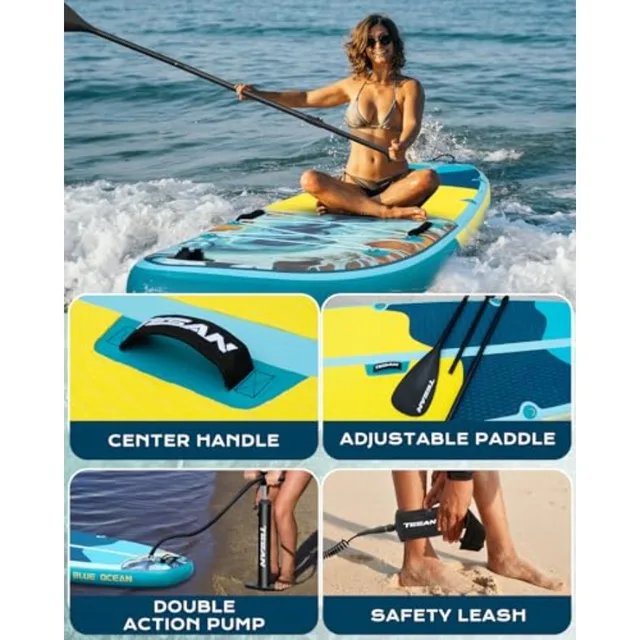 All-Round inflatable paddle board for lakes and rivers, PVC drop-stitch material, navy blue with gray accents, ultra stable 11'