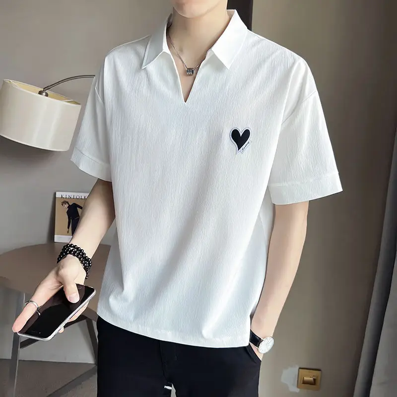 남성용 반팔 폴로 셔츠, 한국 버전 패션 트렌드, 다목적 루즈, 라펠 단색 인쇄, 한국 캐주얼, 통풍 얇은 상의 Best5 남성용 반팔 폴로 셔츠, 한국 버전 패션 트렌드, 다목적 루즈, 라펠 단색 인쇄, 한국 캐주얼, 통풍 얇은 상의 Best5