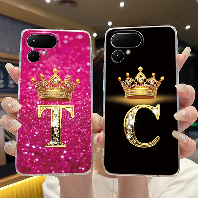 Transparent TPU Soft Phone Case with A-Z Letter Crown Pattern - Shockproof and Fashionable Design