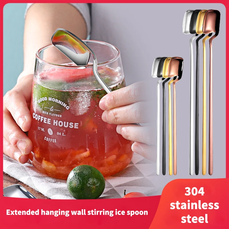 Stainless Steel Long Handle Mixing Spoon Tea Coffee Ice Cream Dessert Spoon Coffee Scoop Cocktail Bar Kitchen Tools cocktail spoon cocktail stirrers