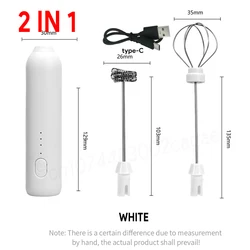 Portable USB Rechargeable Multi-Speed Milk Frother and Foam Maker (2in1 White)