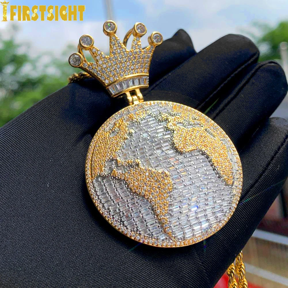 New Iced Out Bling CZ King Of The World Pendant Necklace Cubic