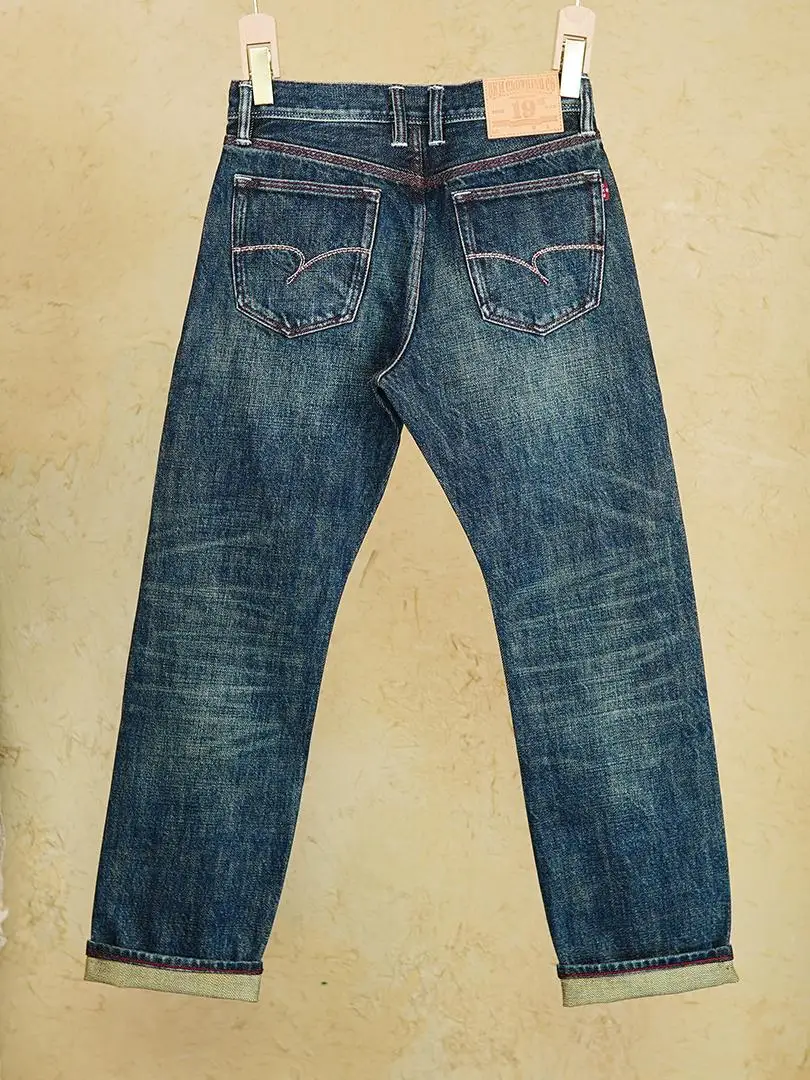 Autumn Winter Heavyweight 19oz Ounce Red Selvedge Denim Jeans for Men American Vintage Mid Waist Casual Straight Pants 501 5KM 3
