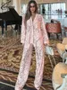 Oymimi Summer Pink Perspective Sets Womens 2 Piece Casual Long Sleeve Button Shirts And High Waist Straight Trousers Female Sets 1