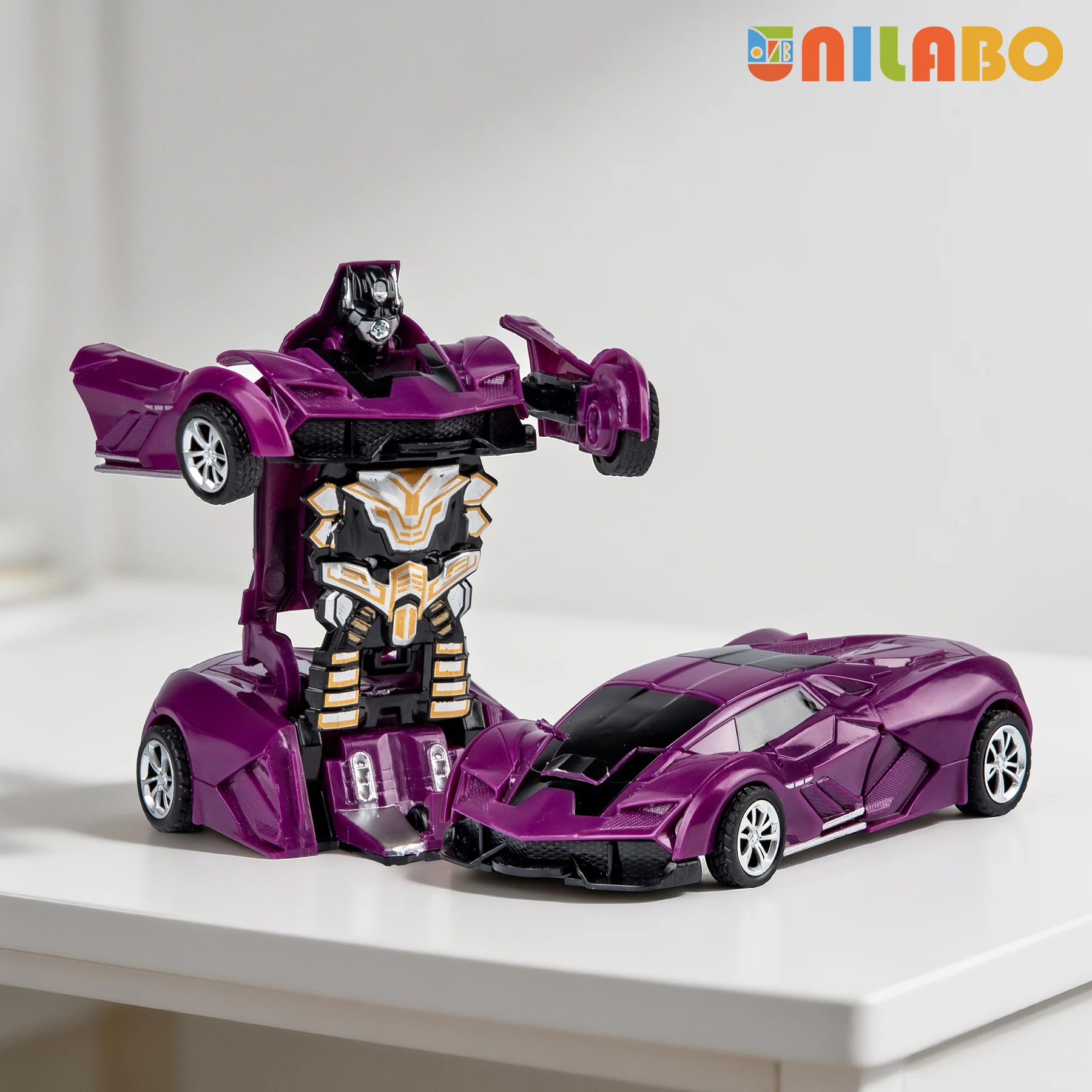Giocattolo Auto Robot per Bambini - Veicolo della Polizia 2-in-1 con Inerzia e Deformazione, Giocattolo STEM con Trasformazione a Collisione in un Solo Passo