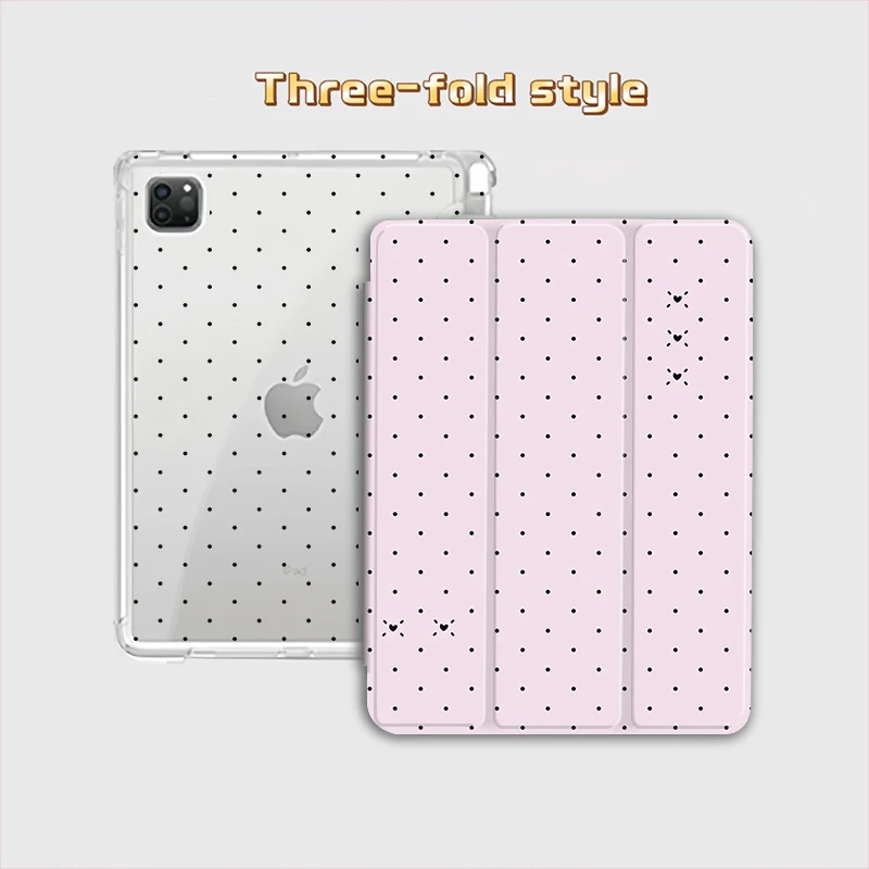 Pink Polka Dot Tablet Case with Trifold Stand