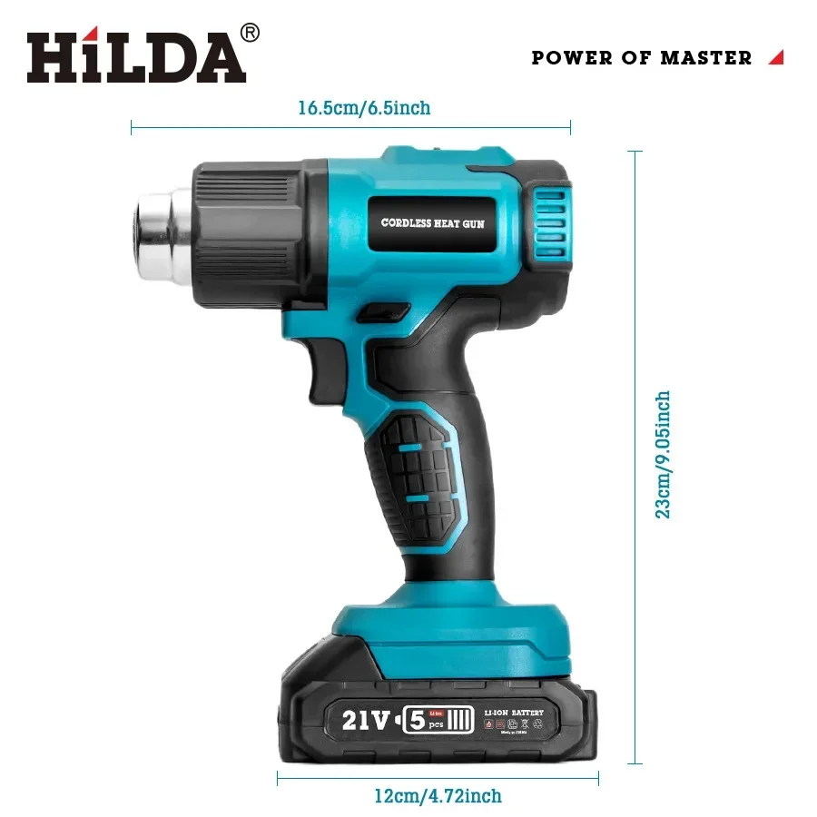 Handheld Hot Air Gun Rechargeable Cordless 300-550℃ Temperature Adjustable Electric Heat Gun with Nozzles for Makita 18V Battery 5
