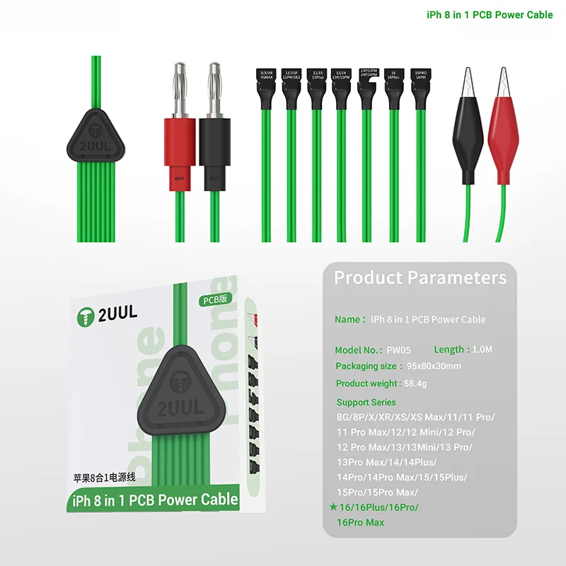 2UUL PW05 PCB 버전 8 in 1 전원 케이블 고효율 감지 아이폰 8-16PM 전원 공급 수리 테스트 도구