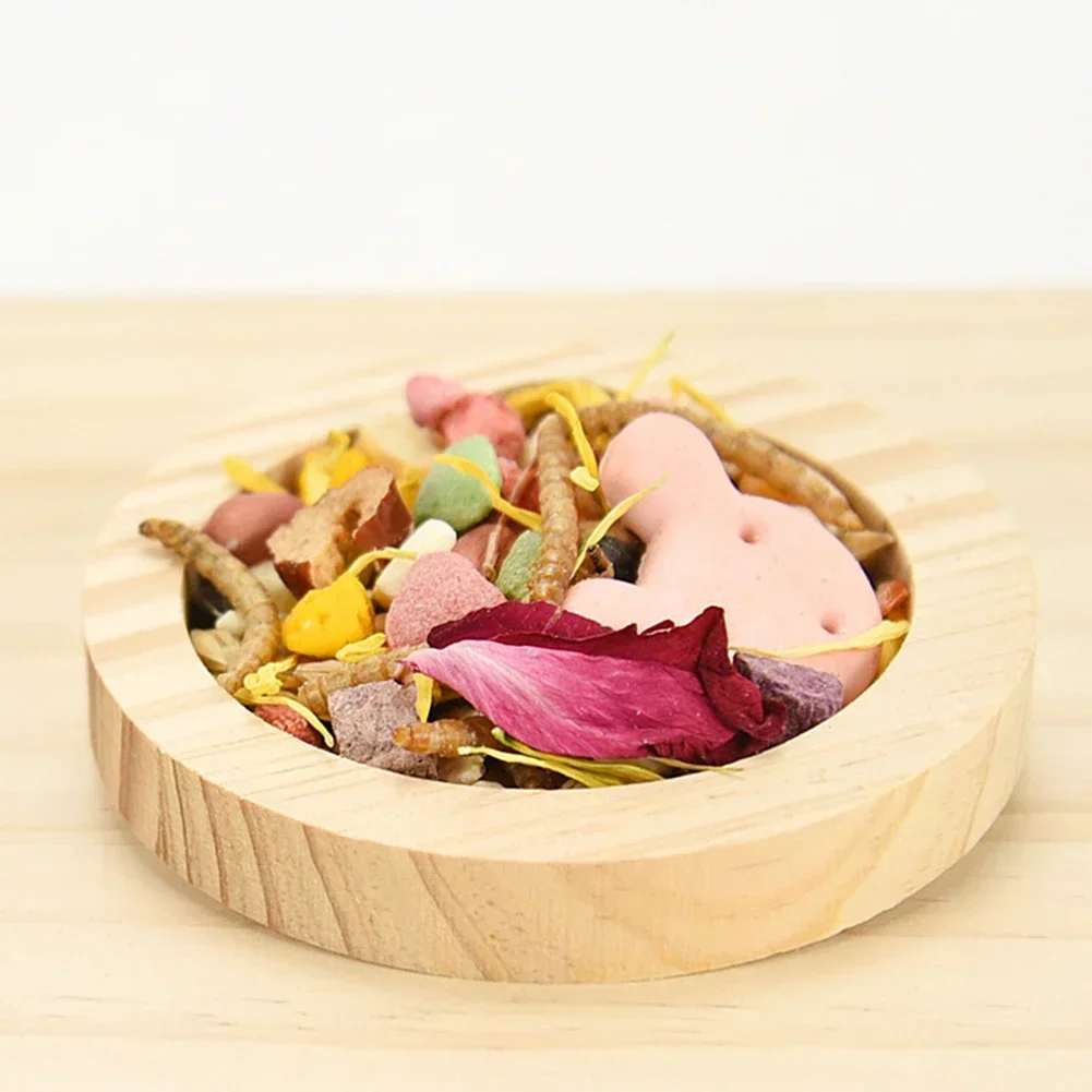 PET WOODEN Small Pet Round Food Bowl Anti-turning Natural Wooden Feeding Bowl Landscaping Supplies For Squirrel Hedgehog Hamster