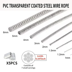 Durable PVC - Coated Transparent Stainless Steel Cable Rope, Various Lengths (5 - 20m) - 4mm