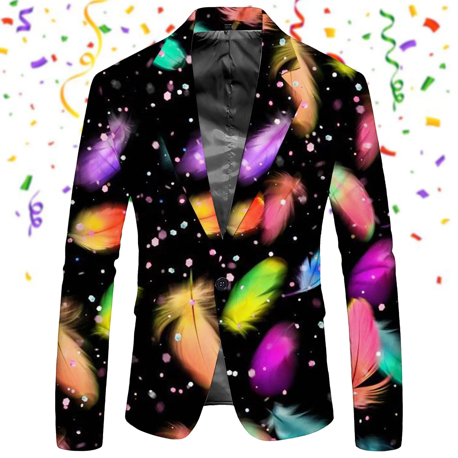 Mardi Gras Printed Men's Blazers Jacket Long Sleeve Slim Fit Buttons Suit Coat Pockets Carnival Holiday Party Lapel Men's Suit 4