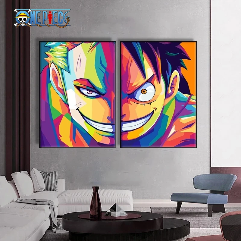 One Piece Anime Canvas Painting Luffy Zoro Watercolor Character Poster
